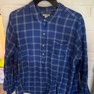 Blue with white plaid button up shirt. Old Navy